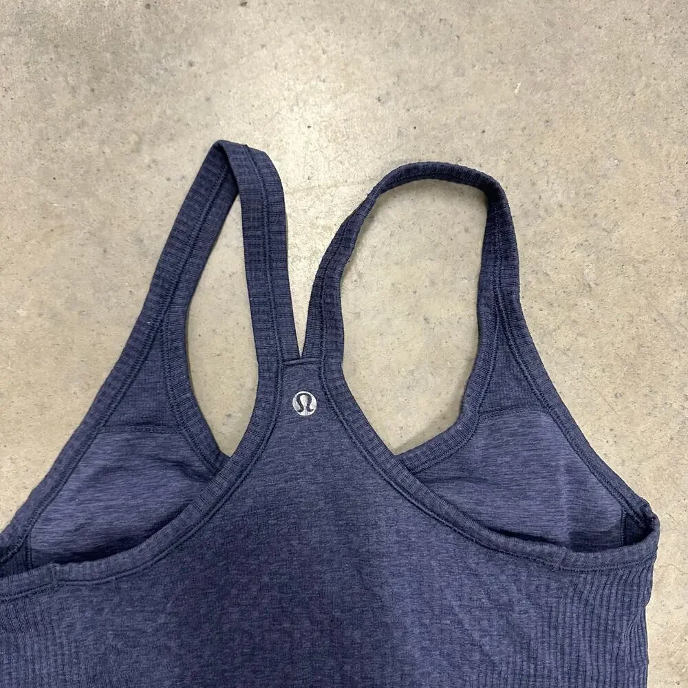 Lululemon Power Y Ribbed Tank Top Built In Shelf Bra Blue Heathered Size 4